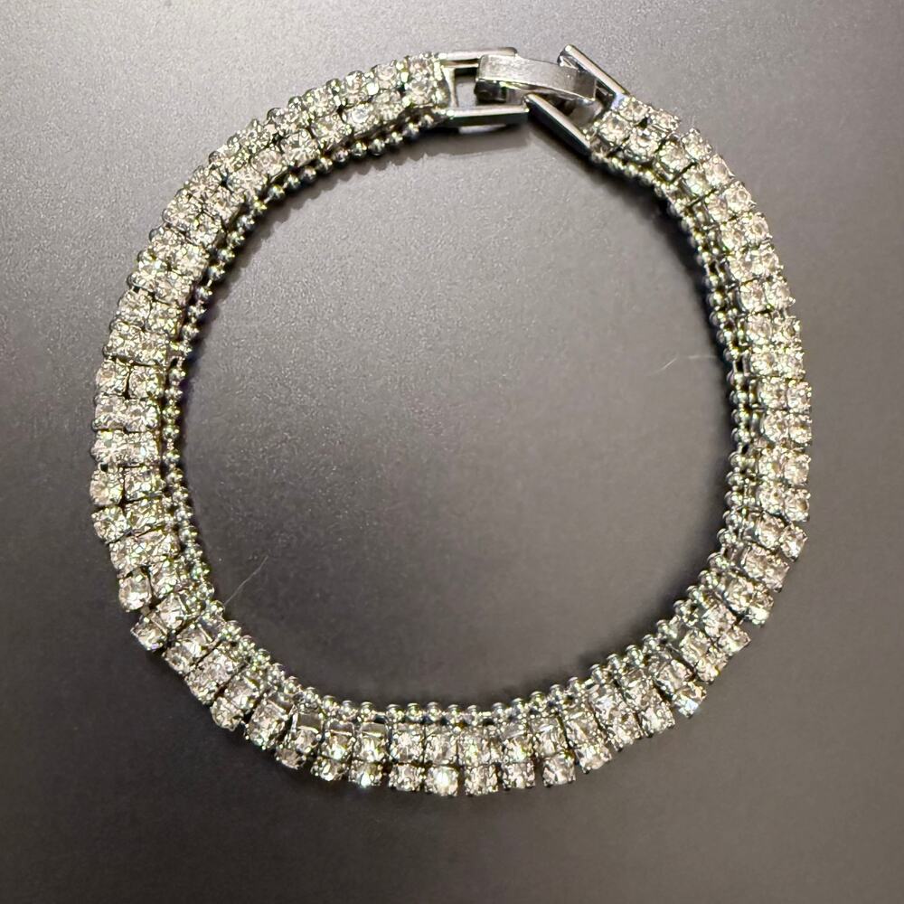 Vintage Retro Clear Rhinestone Silver Tone Bracelet